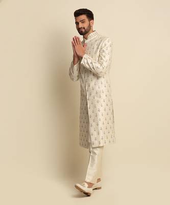Off White Embroidered Sherwani 7