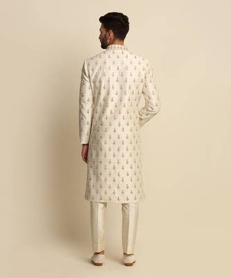 Off White Embroidered Sherwani 11