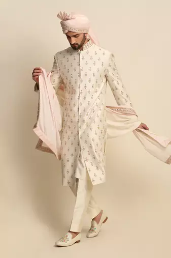 Off White Embroidered Sherwani