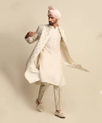 Off White Embroidered Sherwani 3
