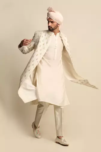 Off White Embroidered Sherwani