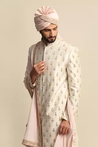 Off White Embroidered Sherwani