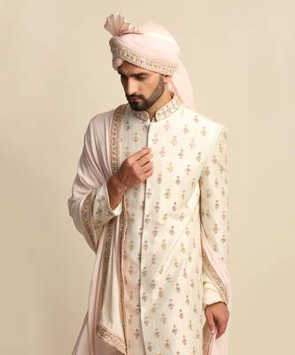 Off White Embroidered Sherwani 5