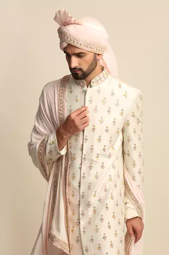 Off White Embroidered Sherwani