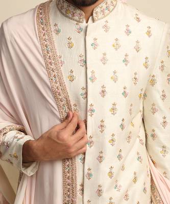 Off White Embroidered Sherwani 6