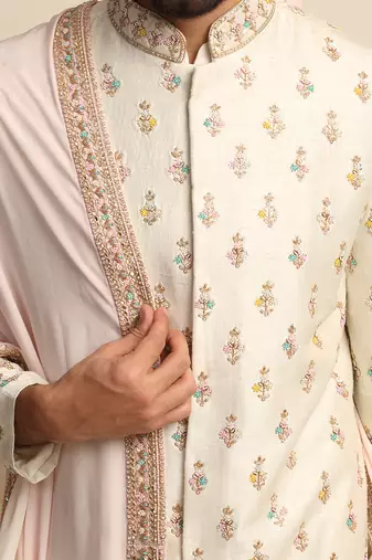 Off White Embroidered Sherwani