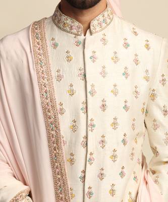 Off White Embroidered Sherwani 7