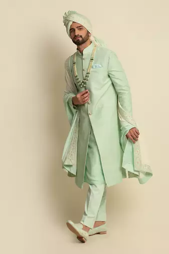 Green Anchor Detailed Sherwani 