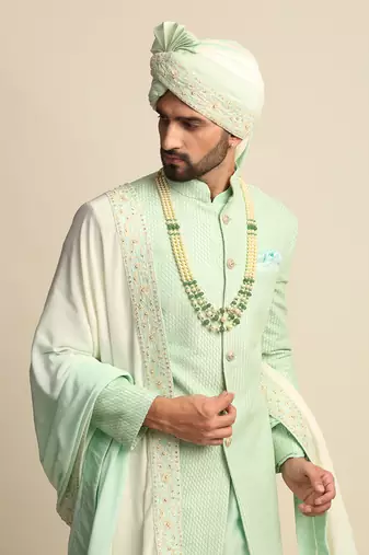 Green Anchor Detailed Sherwani 