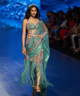 Tiffany blue Sapphire Belt Saree 1