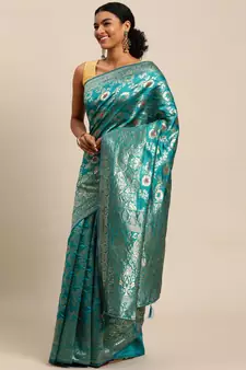 Green Woven Jacquard Saree With Blouse