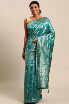 Green Woven Jacquard Saree With Blouse