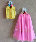 Pink Ghaghra With Button Down Top