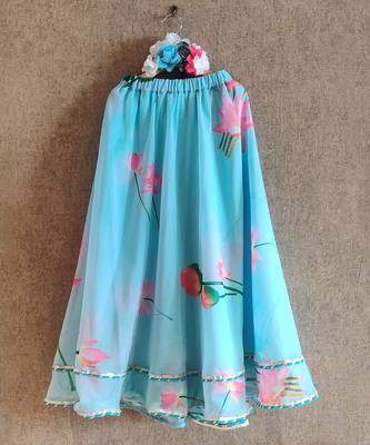 Blue Lotus Print Skirt With Frill Top 2