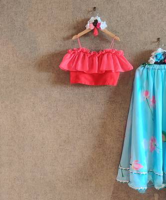 Blue Lotus Print Skirt With Frill Top 5
