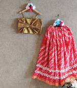 Red Bandhni Skirt With Gold Top