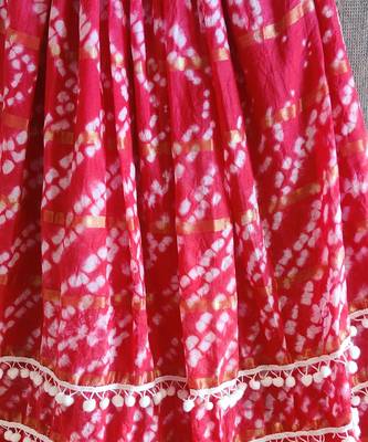 Red Bandhni Skirt With Gold Top 5