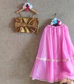 Pink Ghaghra With Gold Bow Top