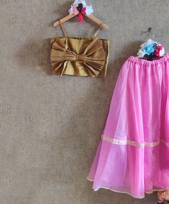 Pink Ghaghra With Gold Bow Top 2