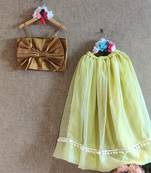 Green Ghaghra With Gold Bow Top