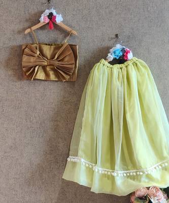 Green Ghaghra With Gold Bow Top 2