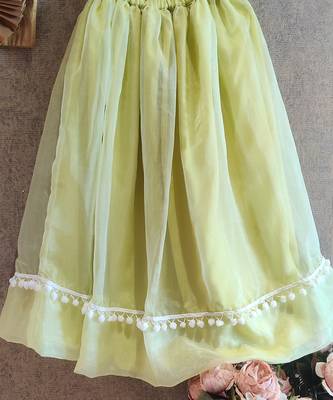 Green Ghaghra With Gold Bow Top 6