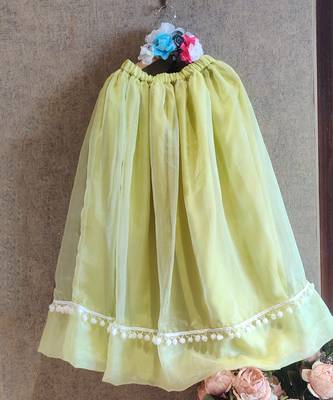 Green Ghaghra With Gold Bow Top 7