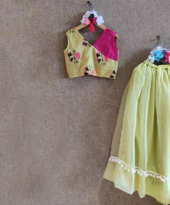 Printed Green And Pink Top With Green Skirt 2