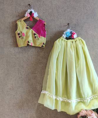 Printed Green And Pink Top With Green Skirt 3