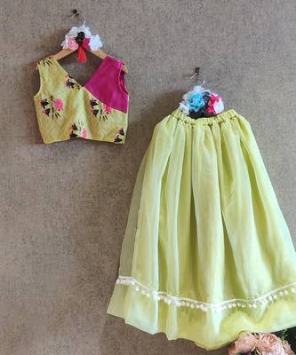Printed Green And Pink Top With Green Skirt 4