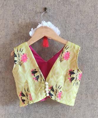 Printed Green And Pink Top With Green Skirt 5