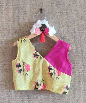 Printed Green And Pink Top With Green Skirt 6