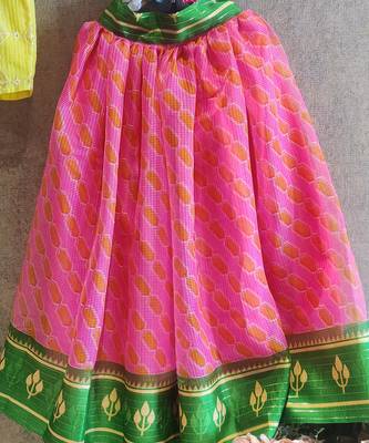 Printed Pink And Green Skirt With Yellow Button Down Top 4