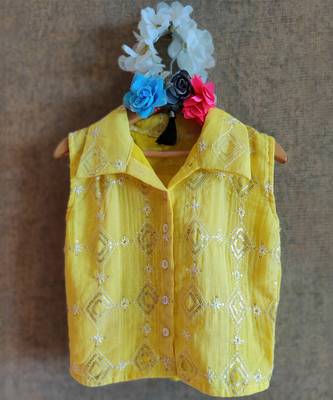 Printed Pink And Green Skirt With Yellow Button Down Top 6