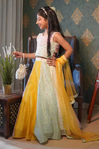 Multicolour Lahenga with different top pattern.