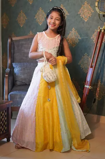 Multicolour Lahenga with different top pattern.