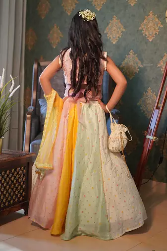 Multicolour Lahenga with different top pattern.