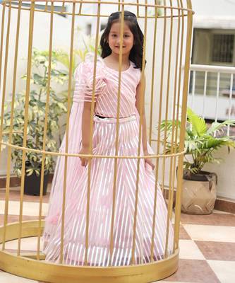 Slant cut flower embroidery top with ghagra 5