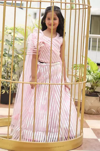 Slant cut flower embroidery top with ghagra