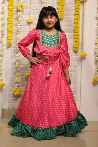 Zig Zag print Lahenga with 3/4 Sleeves