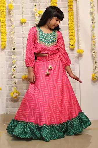 Zig Zag print Lahenga with 3/4 Sleeves