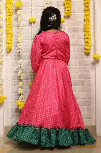 Zig Zag print Lahenga with 3/4 Sleeves