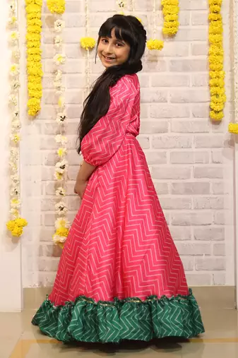Zig Zag print Lahenga with 3/4 Sleeves