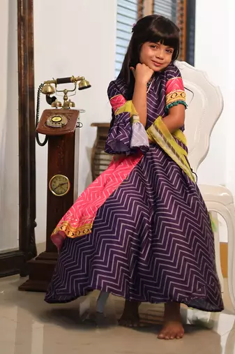 Zig Zag print Lahenga with double layered Lahenga