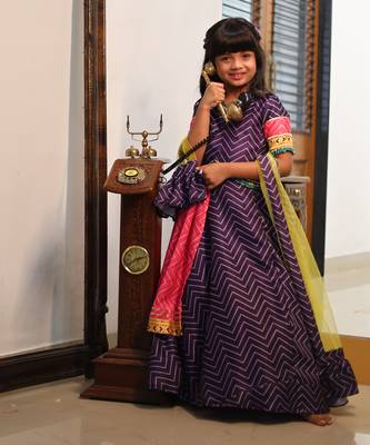 Zig Zag print Lahenga with double layered Lahenga 4