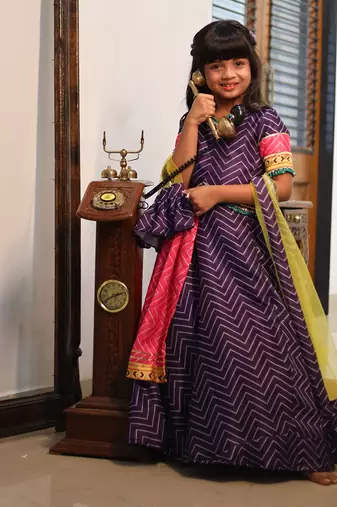 Zig Zag print Lahenga with double layered Lahenga