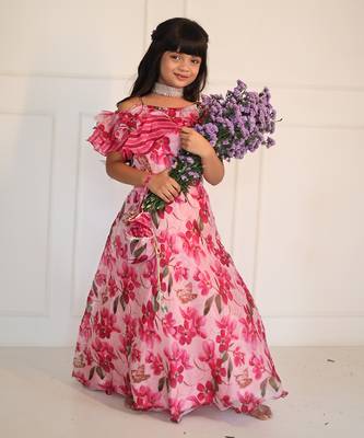 Pink Flowered Top with Flowery Organza Ghagra 2
