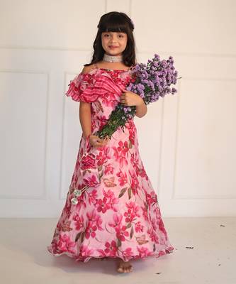 Pink Flowered Top with Flowery Organza Ghagra 3