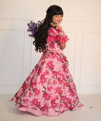 Pink Flowered Top with Flowery Organza Ghagra 4