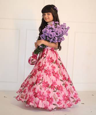 Pink Flowered Top with Flowery Organza Ghagra 5